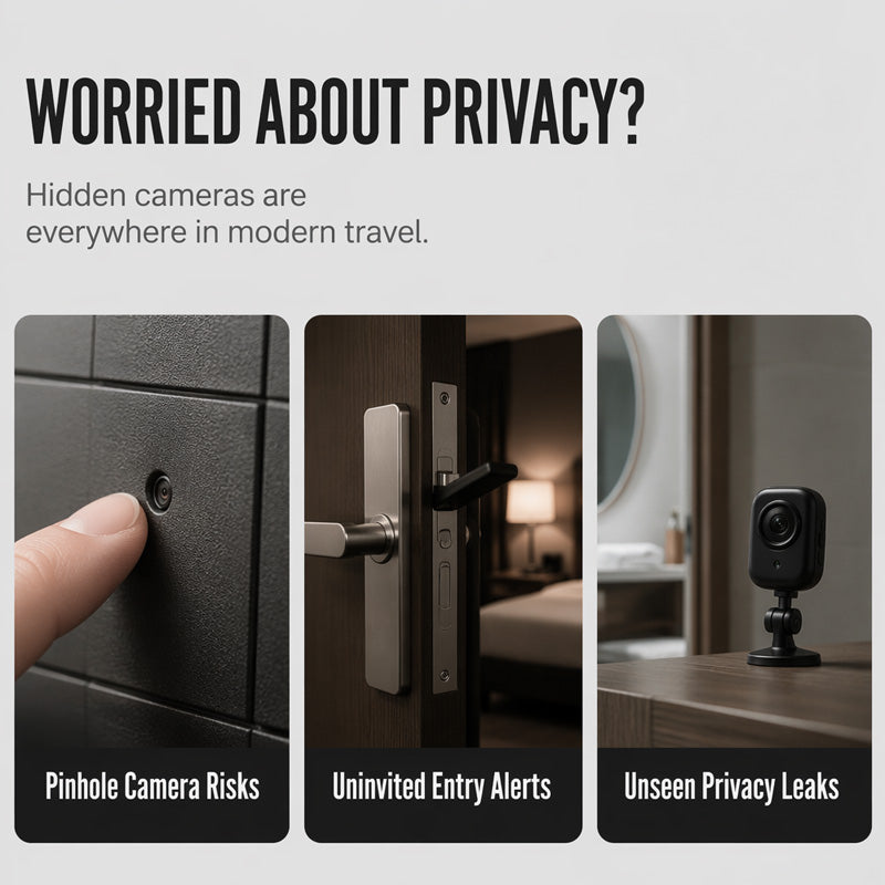 🔍Smart Infrared Camera Detector – Finds hidden pinhole lenses instantly. LED flashlight & door alarm – travel with privacy & peace of mind! 🏨✨