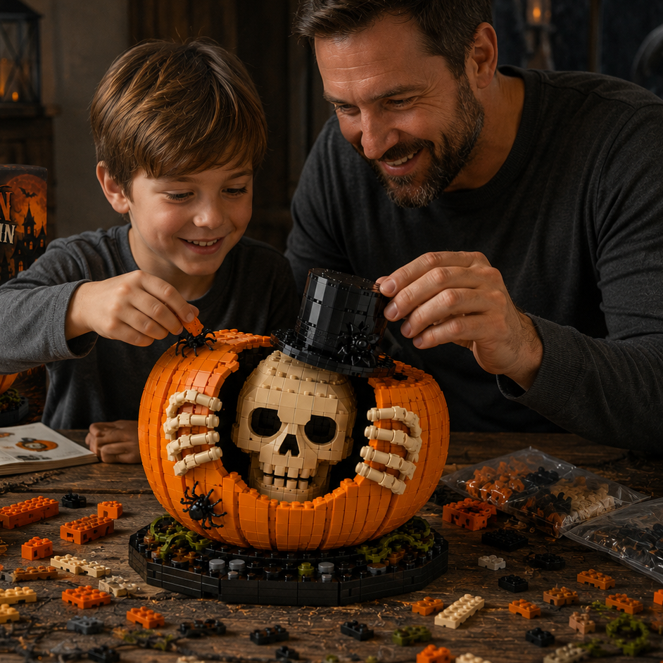Haunted Pumpkin Skull Building Block Set