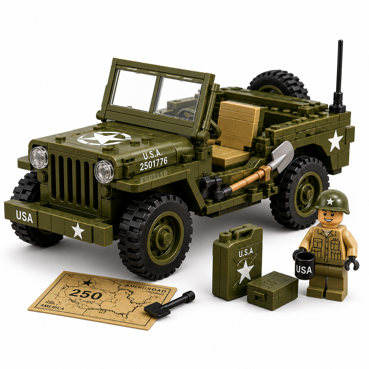 America 250th Willys-Style Military Jeep Building Block Set