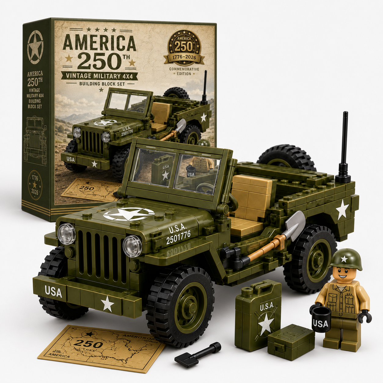 America 250th Willys-Style Military Jeep Building Block Set