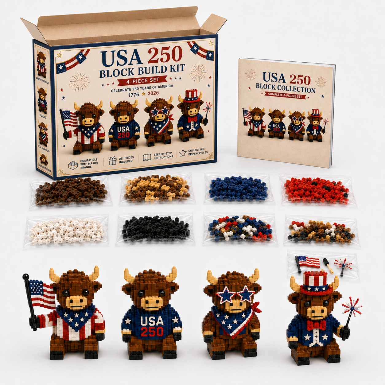 USA 250 Highland Cow 🐂 Block Build Kit
