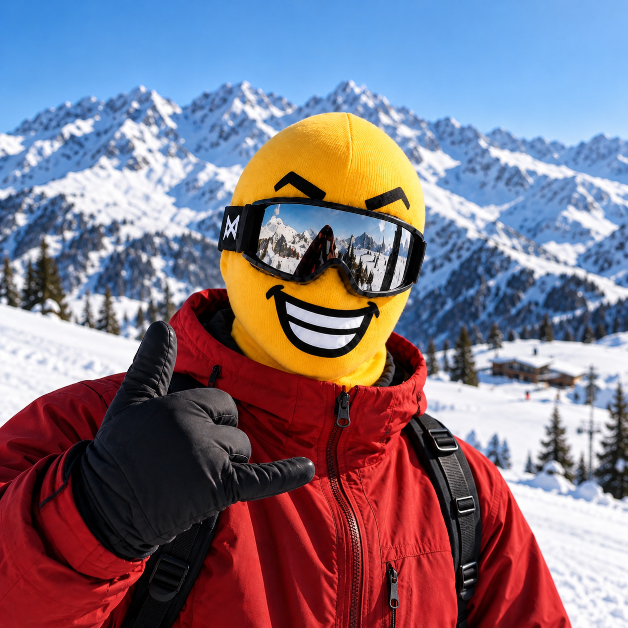 NOVA MINI funny face ski mask worn on the mountain