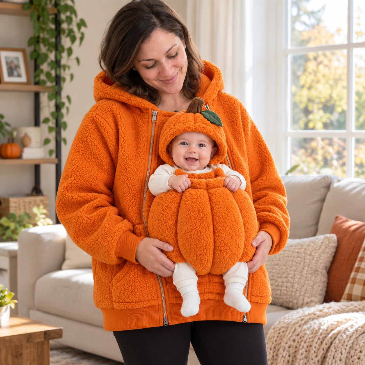 Little Pumpkin Mommy and Baby Hoodie during a cozy fall outing