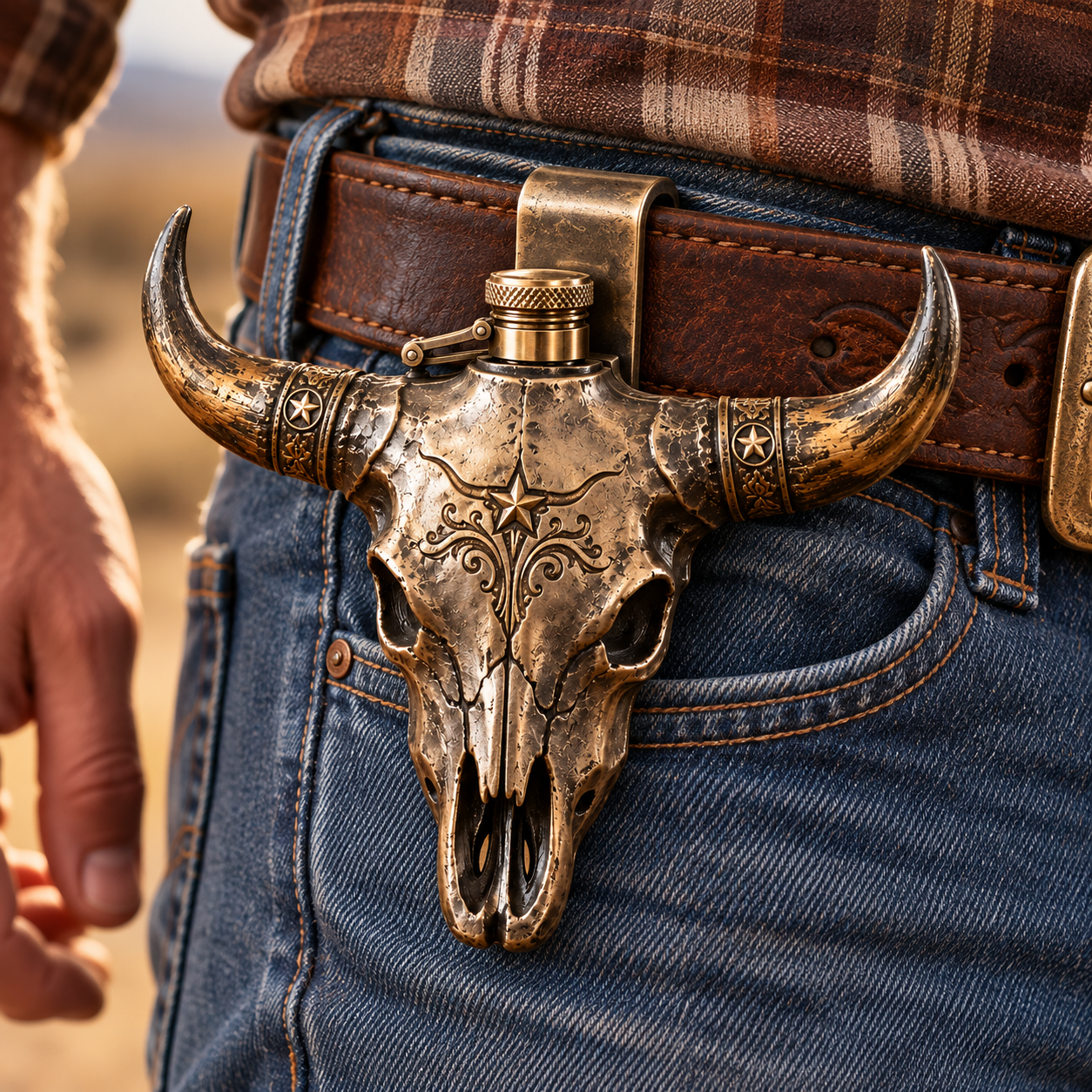 Longhorn Skull “Born to Roam” Flask