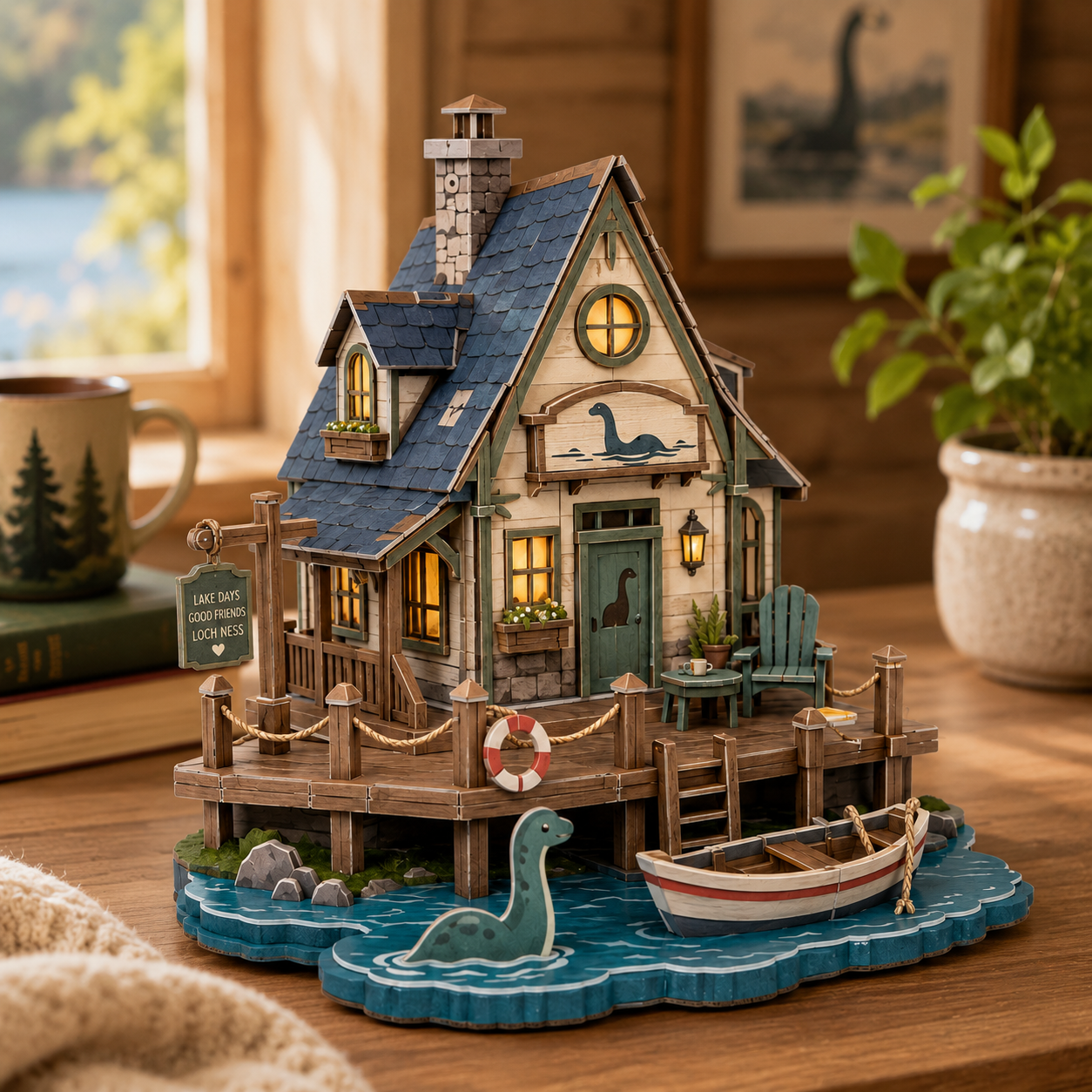 Cozy Cryptid Cabins-Nessie Lake House 3D Wooden Puzzle