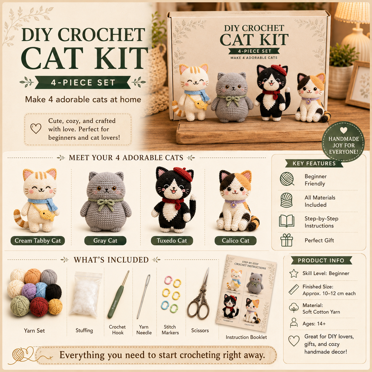 Cozy Paws DIY Crochet Cat Kit