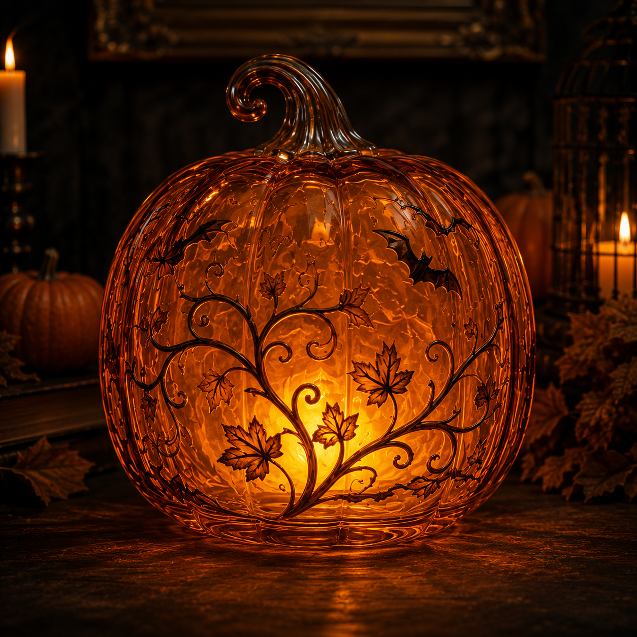The Headless Horseman Glass Pumpkin Lantern – Illuminated Halloween Scene Light & Gothic Home Decor