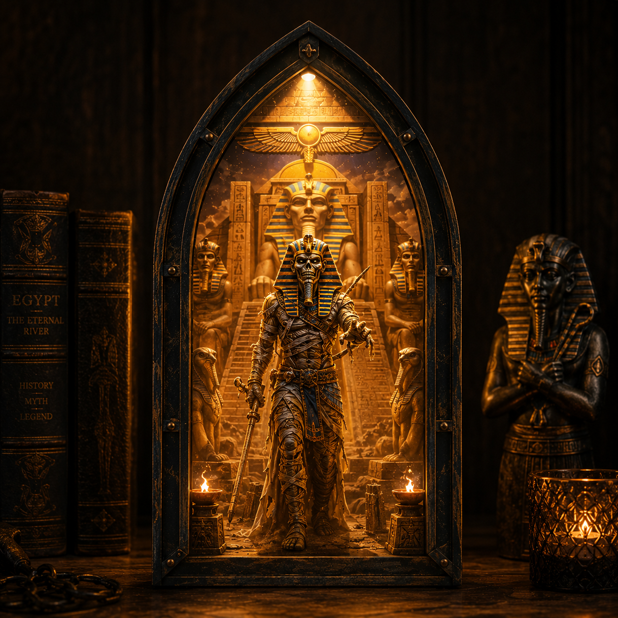 Eternal Metal Worlds Candle Holder – Heavy Metal Bookshelf Decor