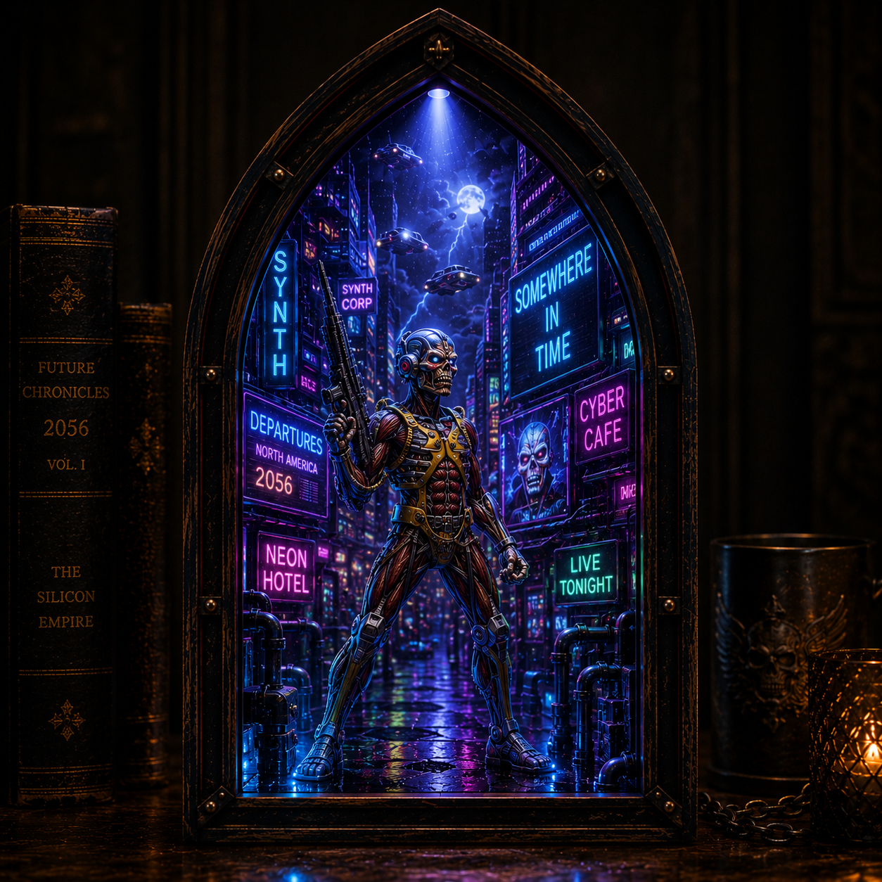 Eternal Metal Worlds Candle Holder – Heavy Metal Bookshelf Decor