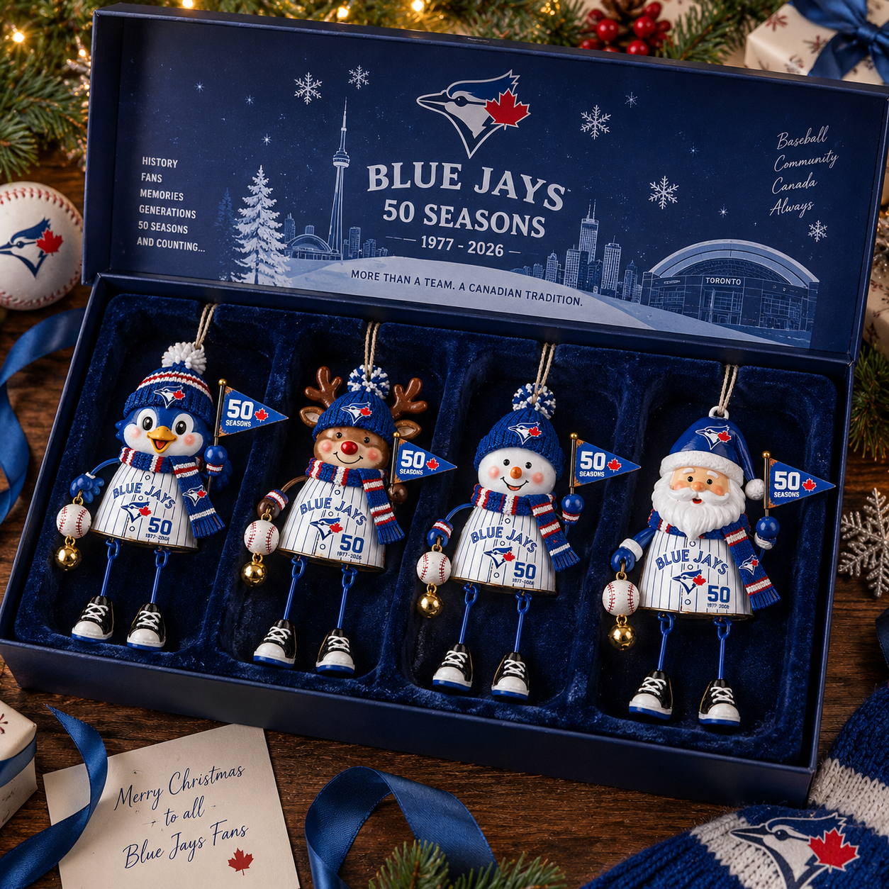 Toronto Blue Jays “50 Seasons” 1977–2026 Holiday Keepsake Ornament Set