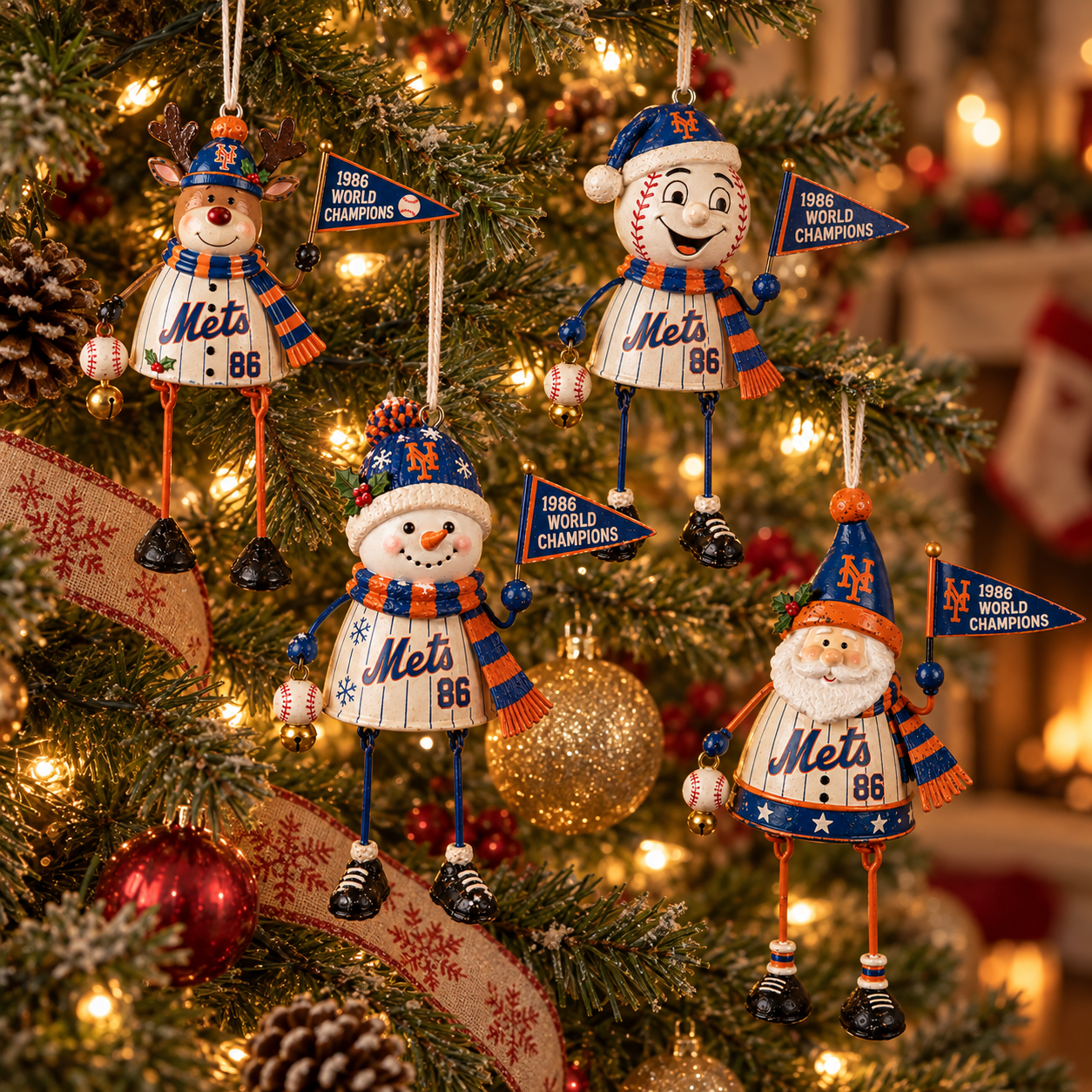 New York Mets “1986 World Champions” 40th Anniversary Holiday Keepsake Ornament Set