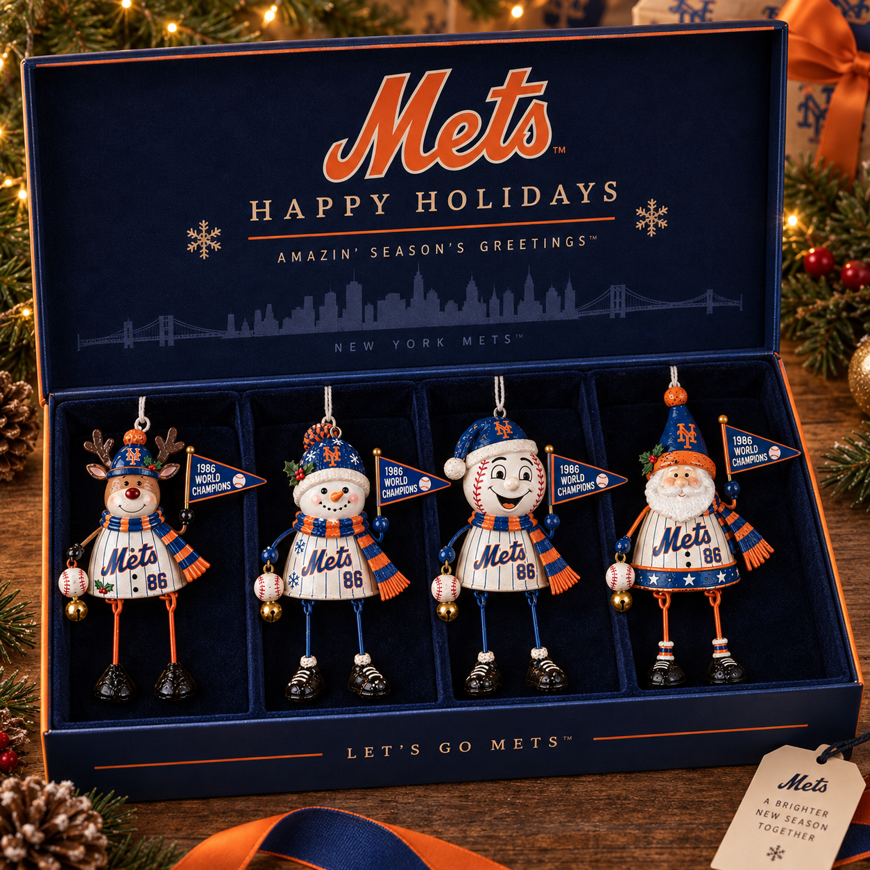 New York Mets “1986 World Champions” 40th Anniversary Holiday Keepsake Ornament Set