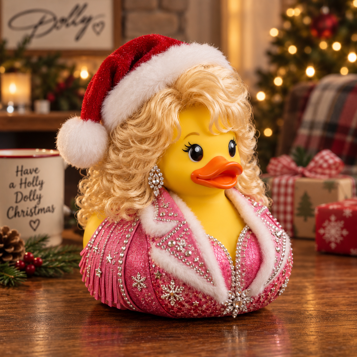 Forever Dolly “Pink Rhinestone Christmas Queen” Holiday Duck
