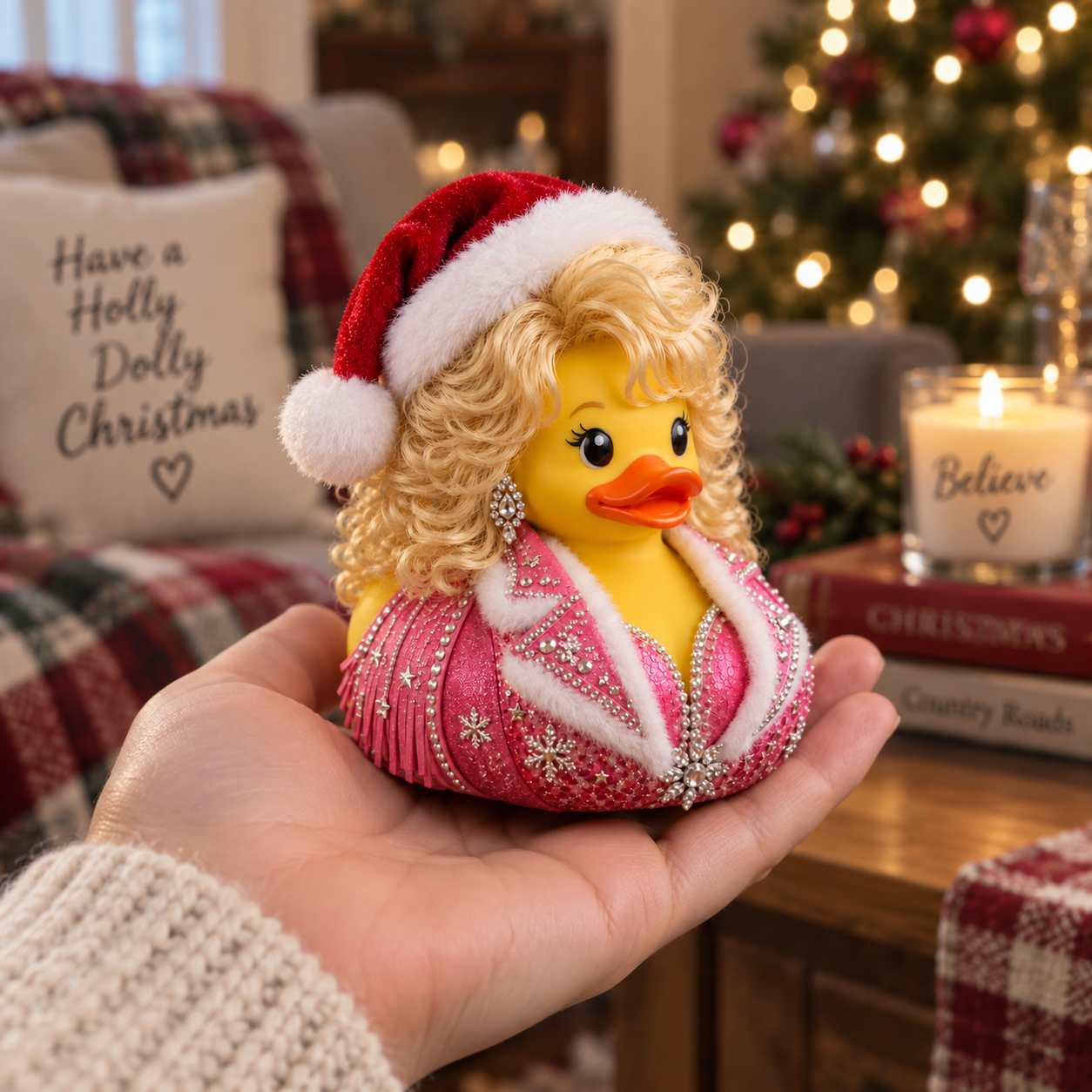 Forever Dolly “Pink Rhinestone Christmas Queen” Holiday Duck
