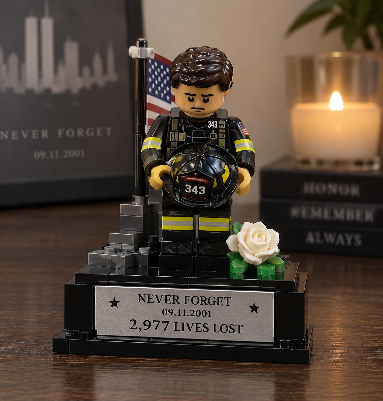 9/11 “Never Forget” Memorial Hero Brick Figure