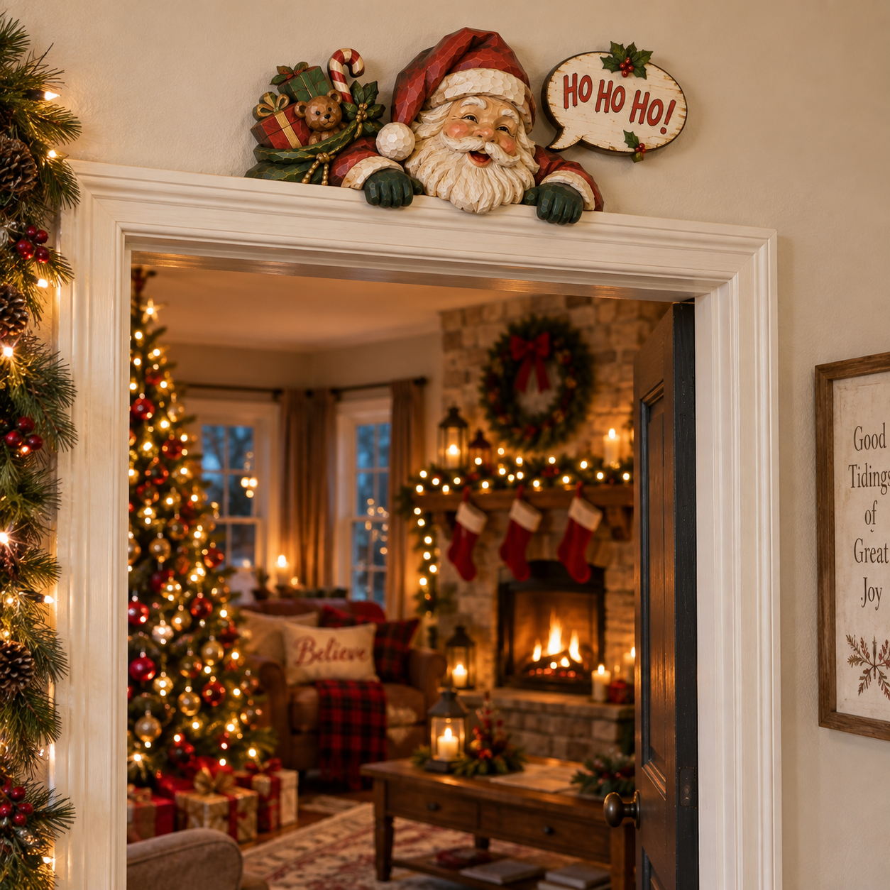 “Santa’s Special Delivery” Hand-Carved Christmas Door Topper
