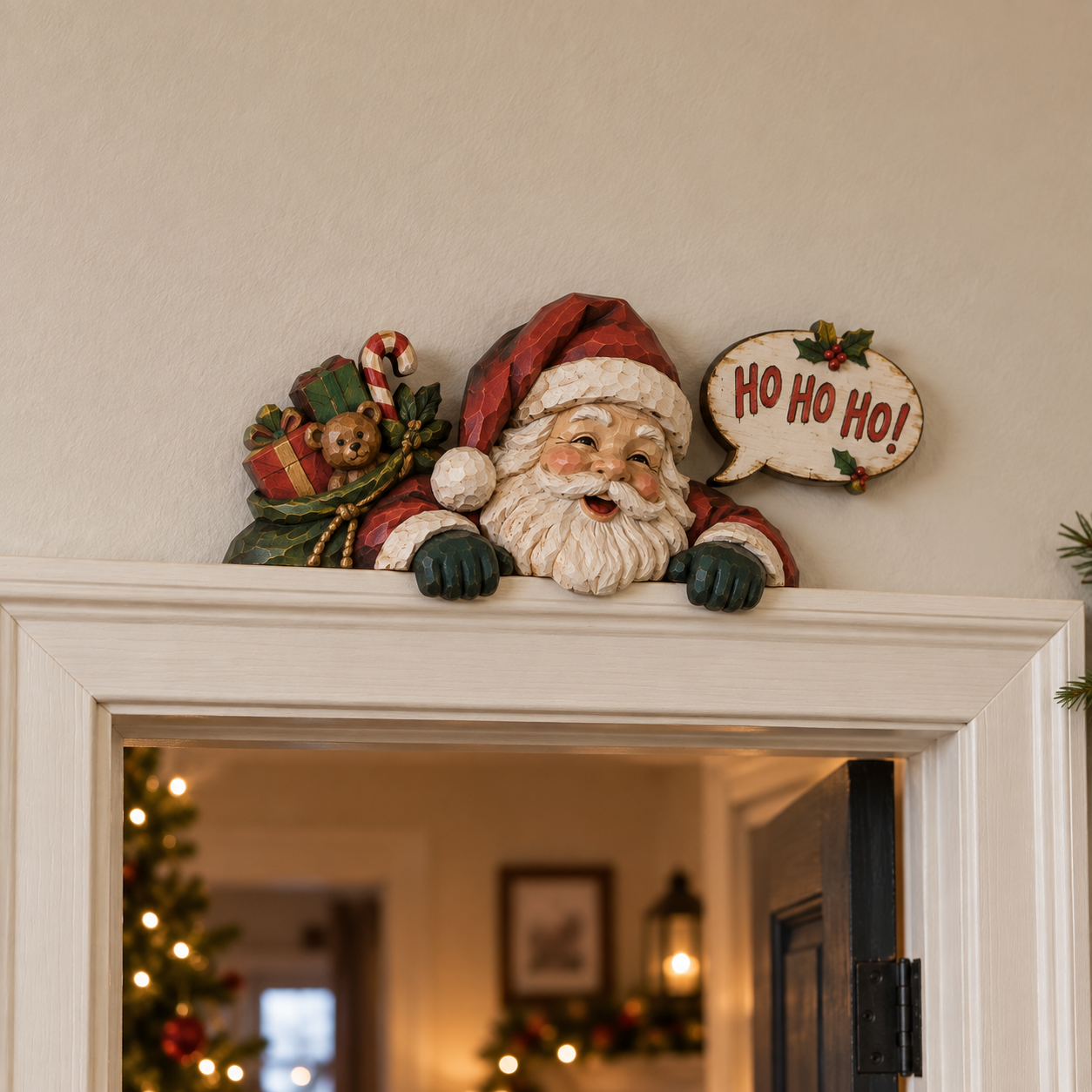“Santa’s Special Delivery” Hand-Carved Christmas Door Topper