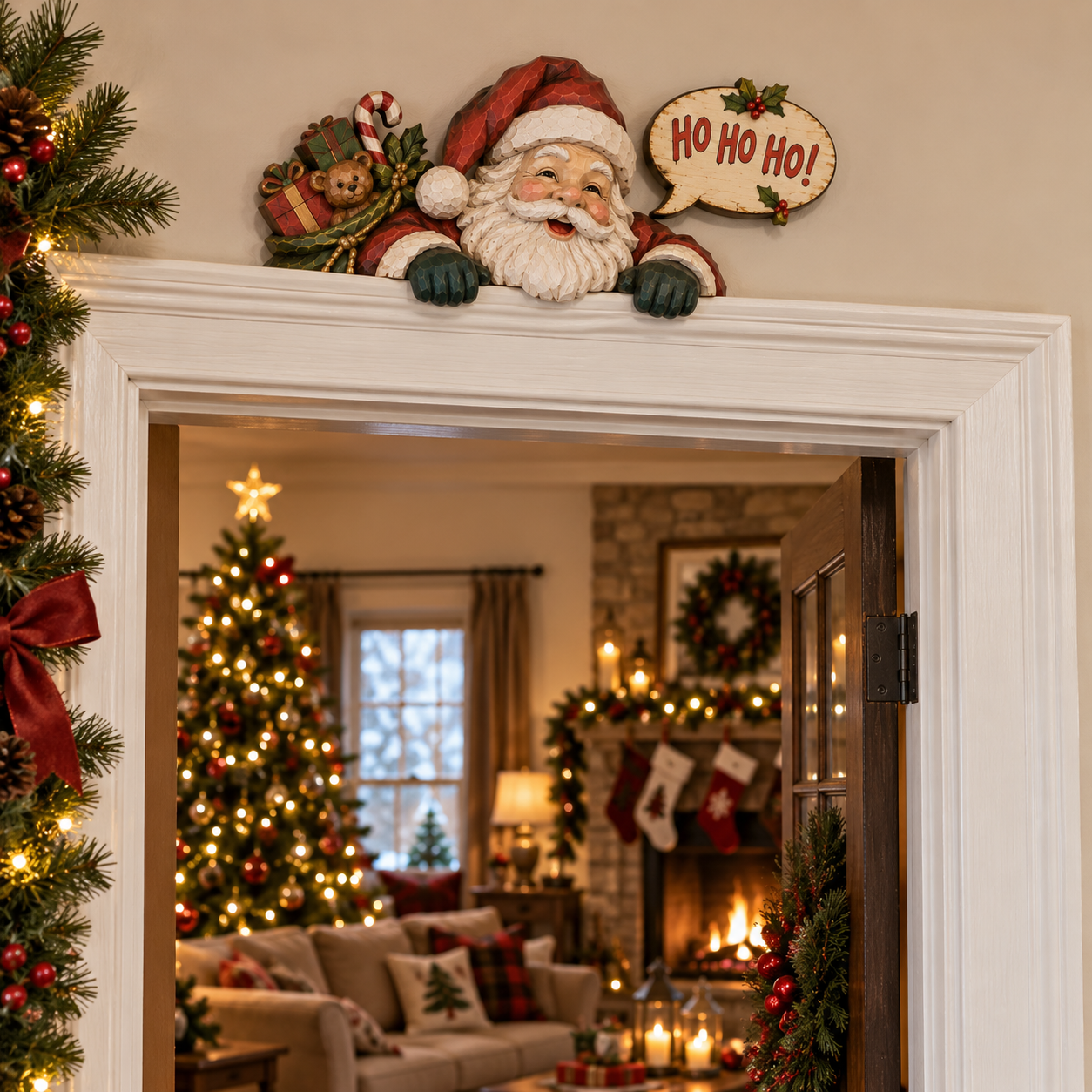 “Santa’s Special Delivery” Hand-Carved Christmas Door Topper