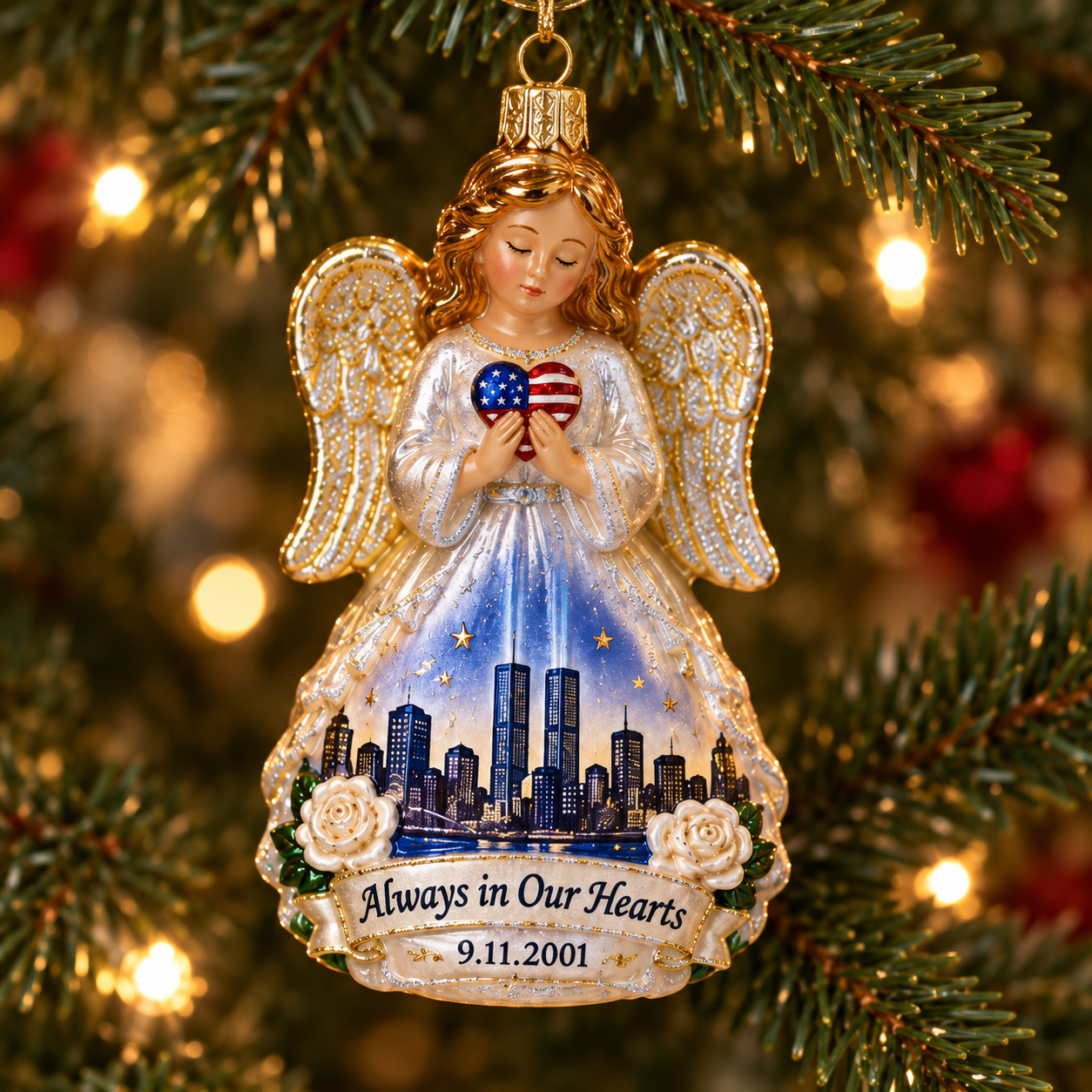 9/11 “Always in Our Hearts” Guardian Angel Memorial Ornament