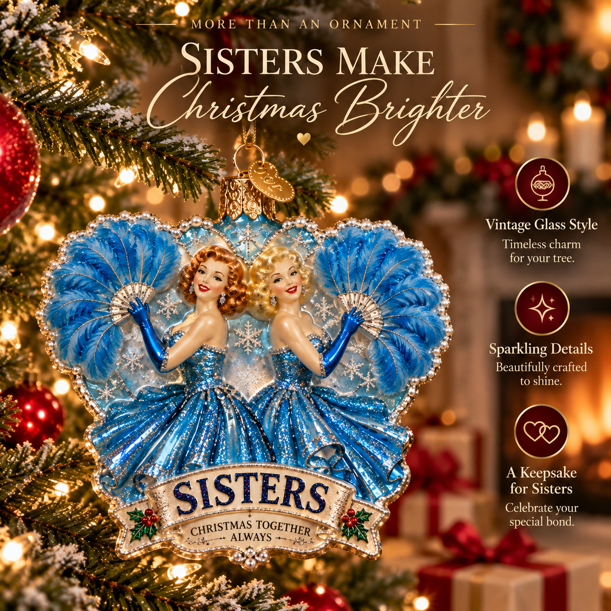 Sisters “Christmas Together Always” Vintage Christmas Ornament
