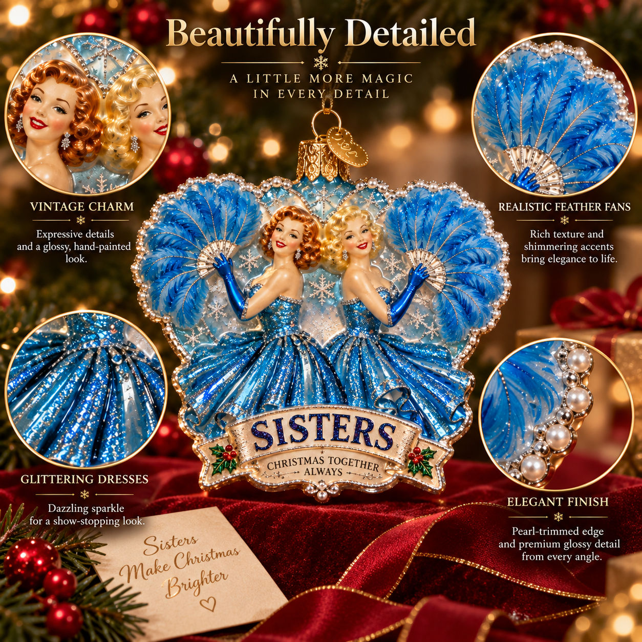Sisters “Christmas Together Always” Vintage Christmas Ornament