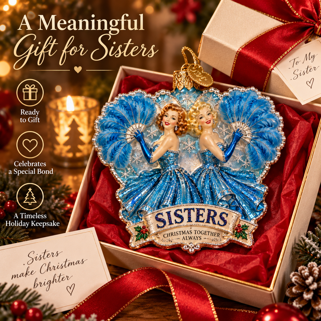 Sisters “Christmas Together Always” Vintage Christmas Ornament