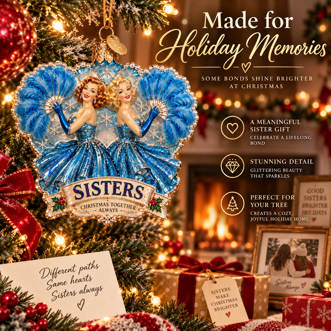 Sisters “Christmas Together Always” Vintage Christmas Ornament