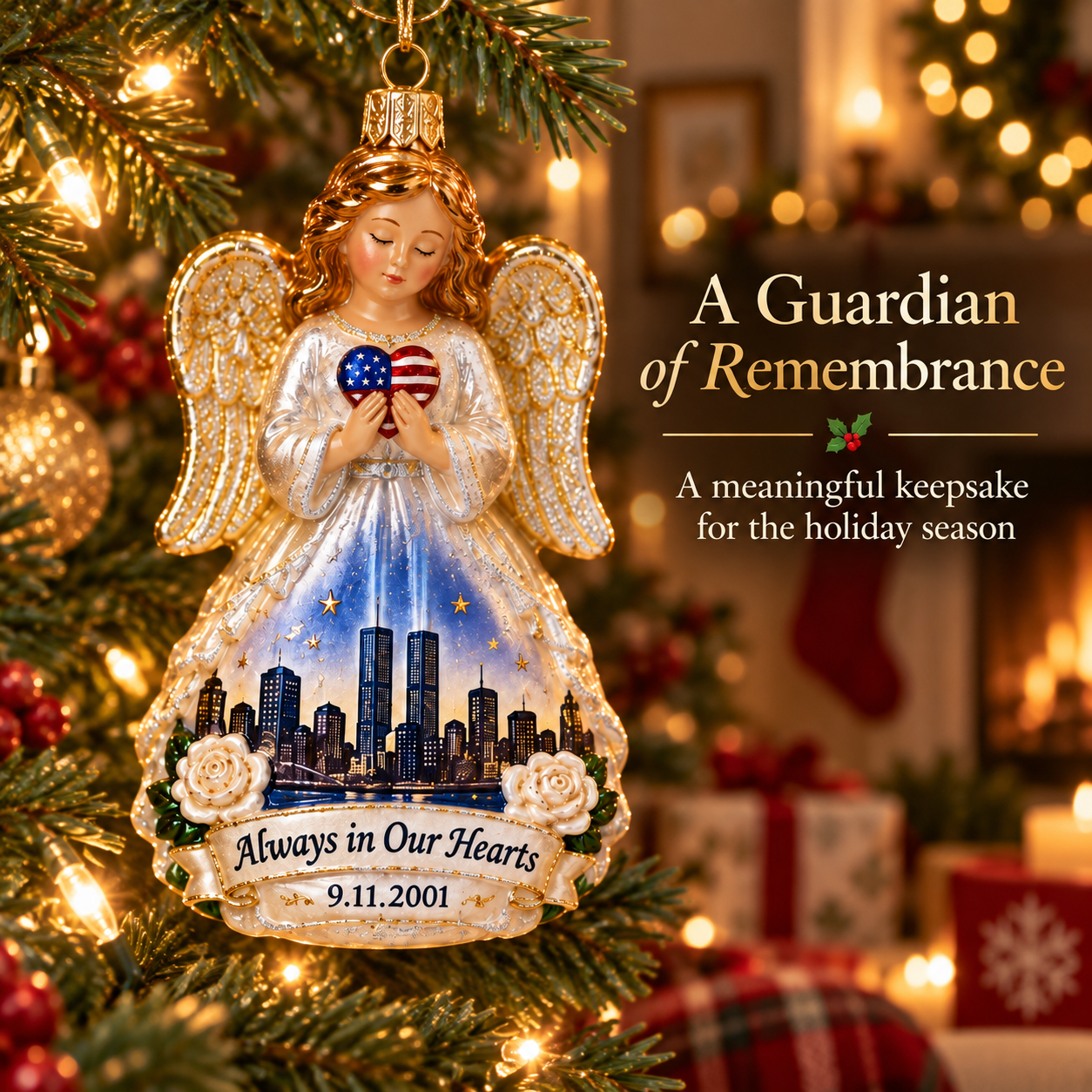 9/11 “Always in Our Hearts” Guardian Angel Memorial Ornament