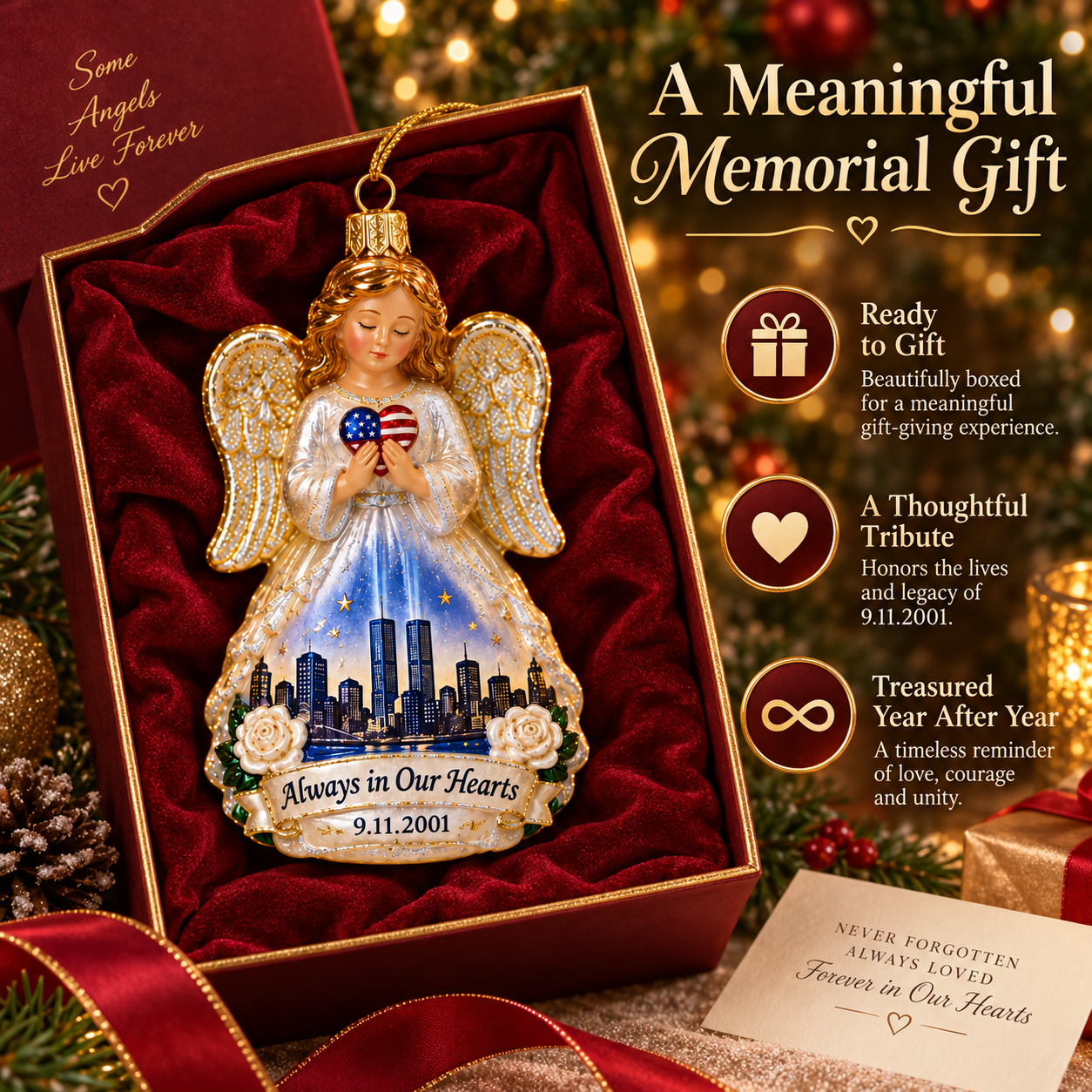 9/11 “Always in Our Hearts” Guardian Angel Memorial Ornament