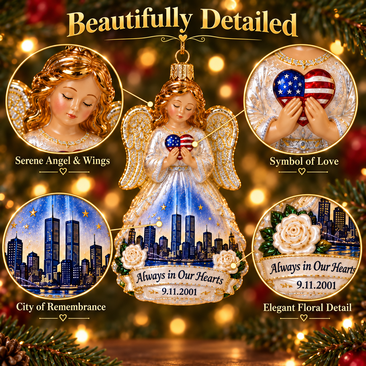 9/11 “Always in Our Hearts” Guardian Angel Memorial Ornament