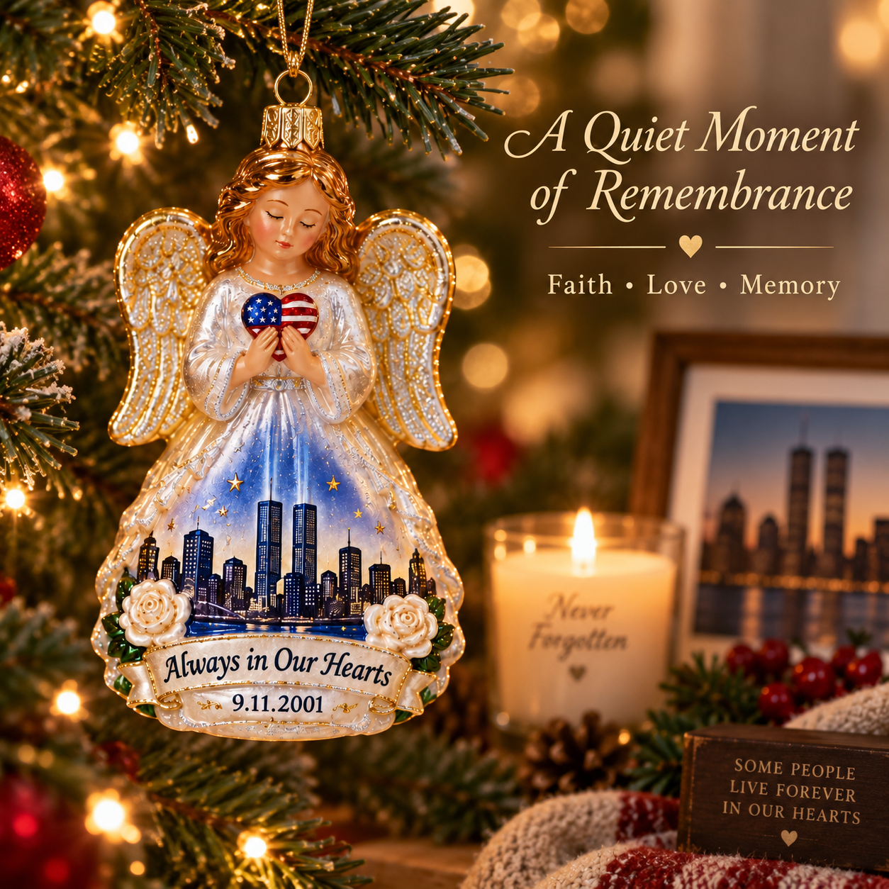 9/11 “Always in Our Hearts” Guardian Angel Memorial Ornament