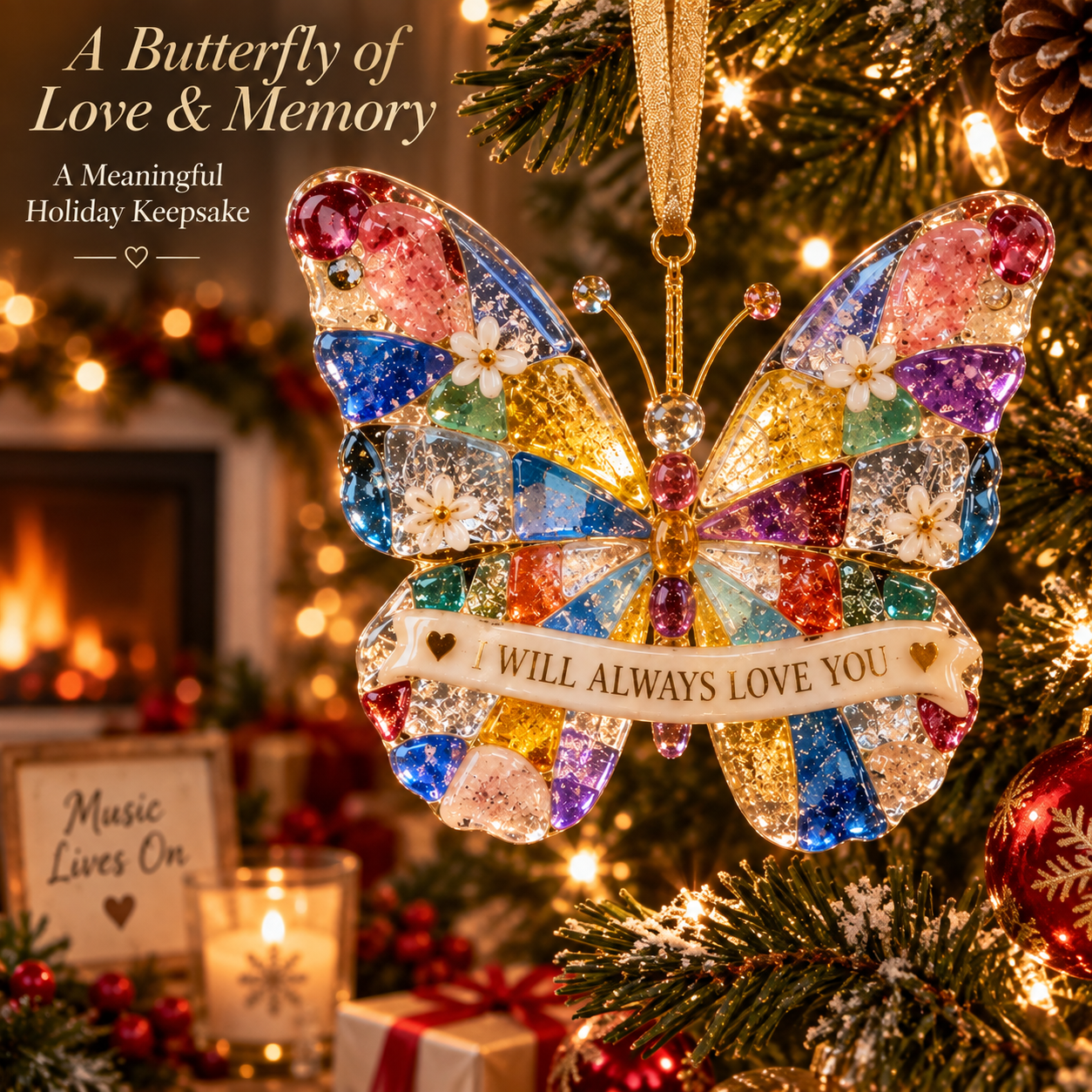 Dolly “I Will Always Love You” Forever in Our Hearts Butterfly Fused Glass Ornament