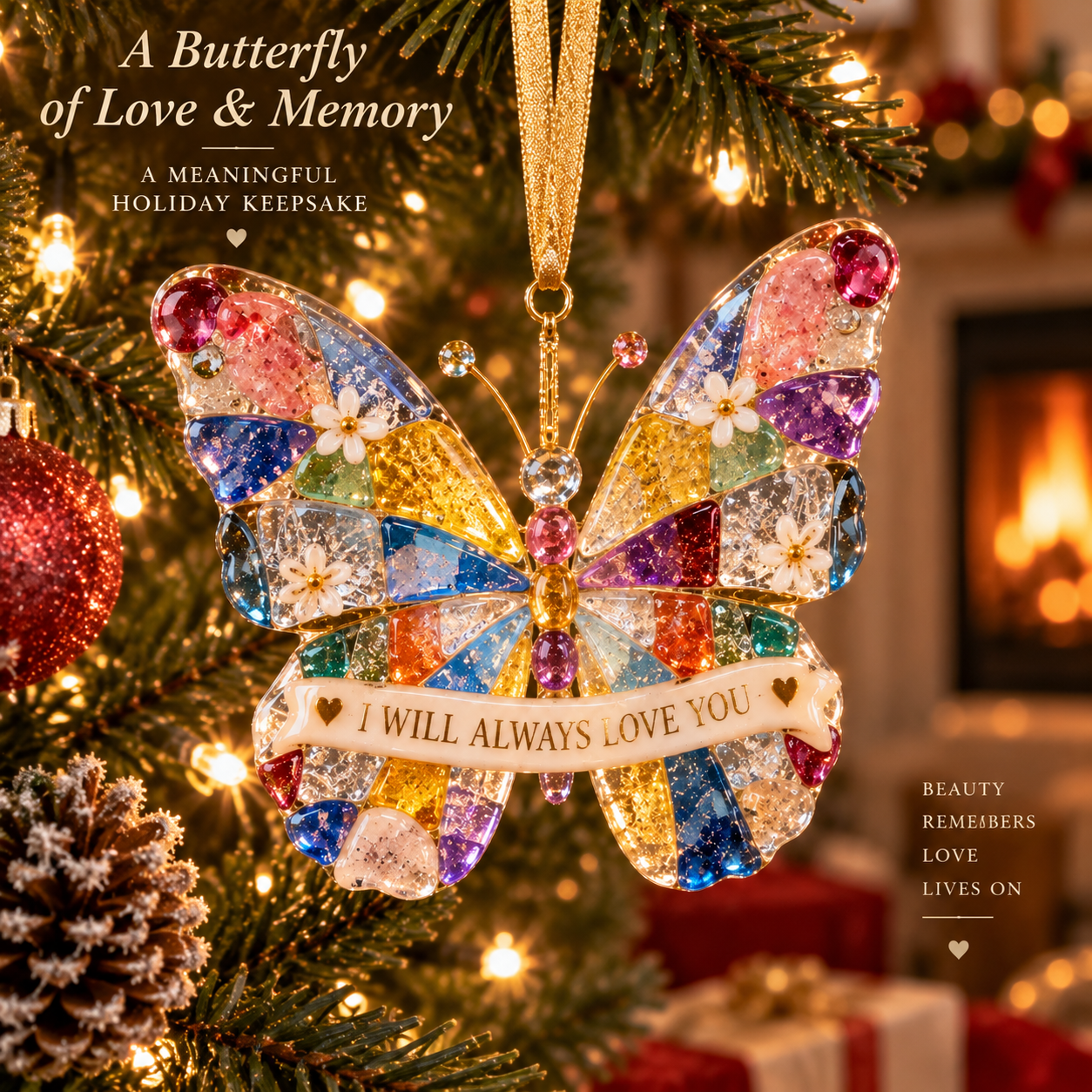 Dolly “I Will Always Love You” Forever in Our Hearts Butterfly Fused Glass Ornament