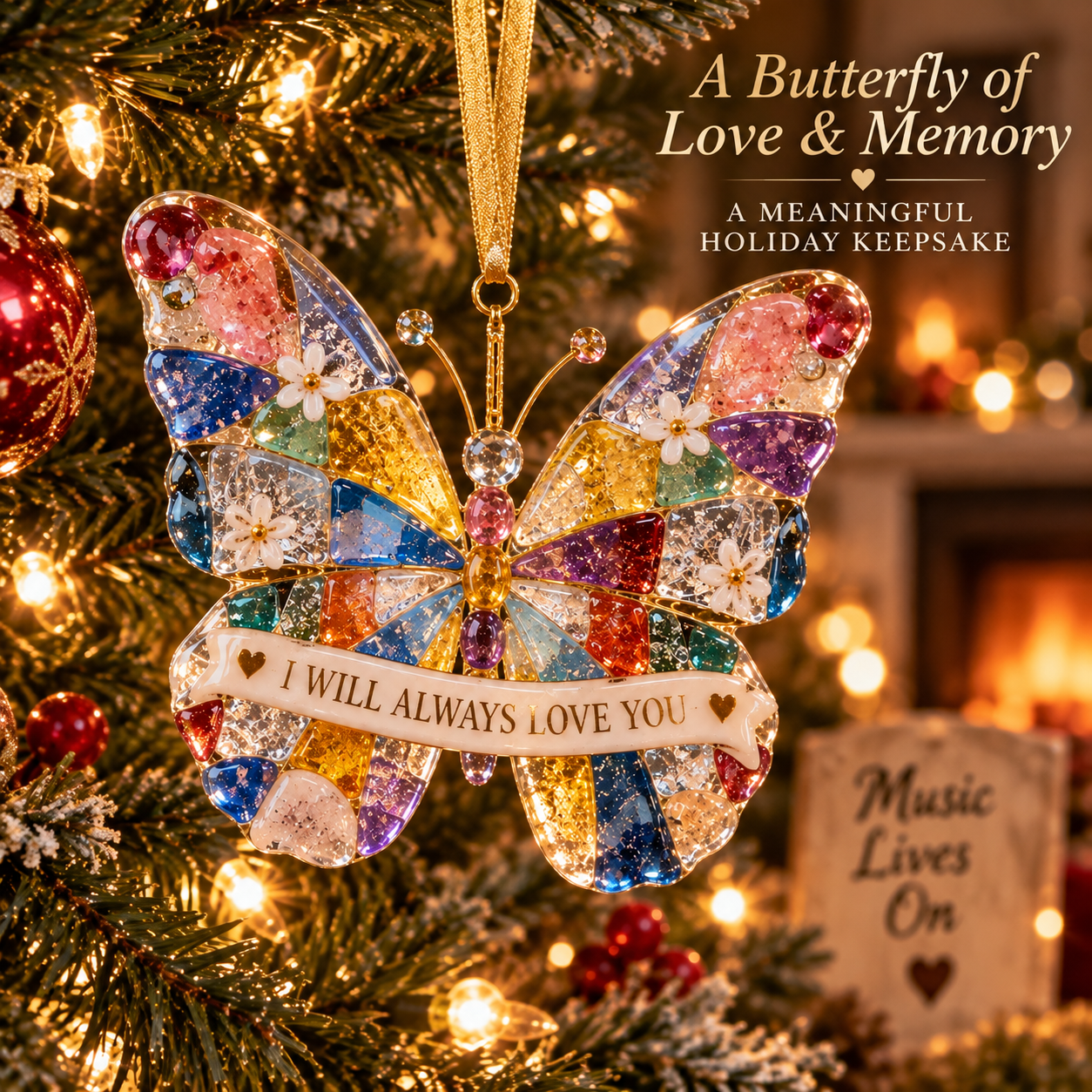 Dolly “I Will Always Love You” Forever in Our Hearts Butterfly Fused Glass Ornament