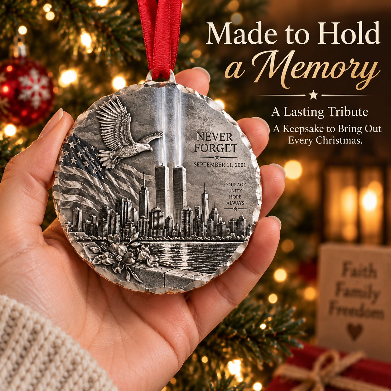 9/11 “Never Forget” American Legacy Hand-Forged Memorial Ornament