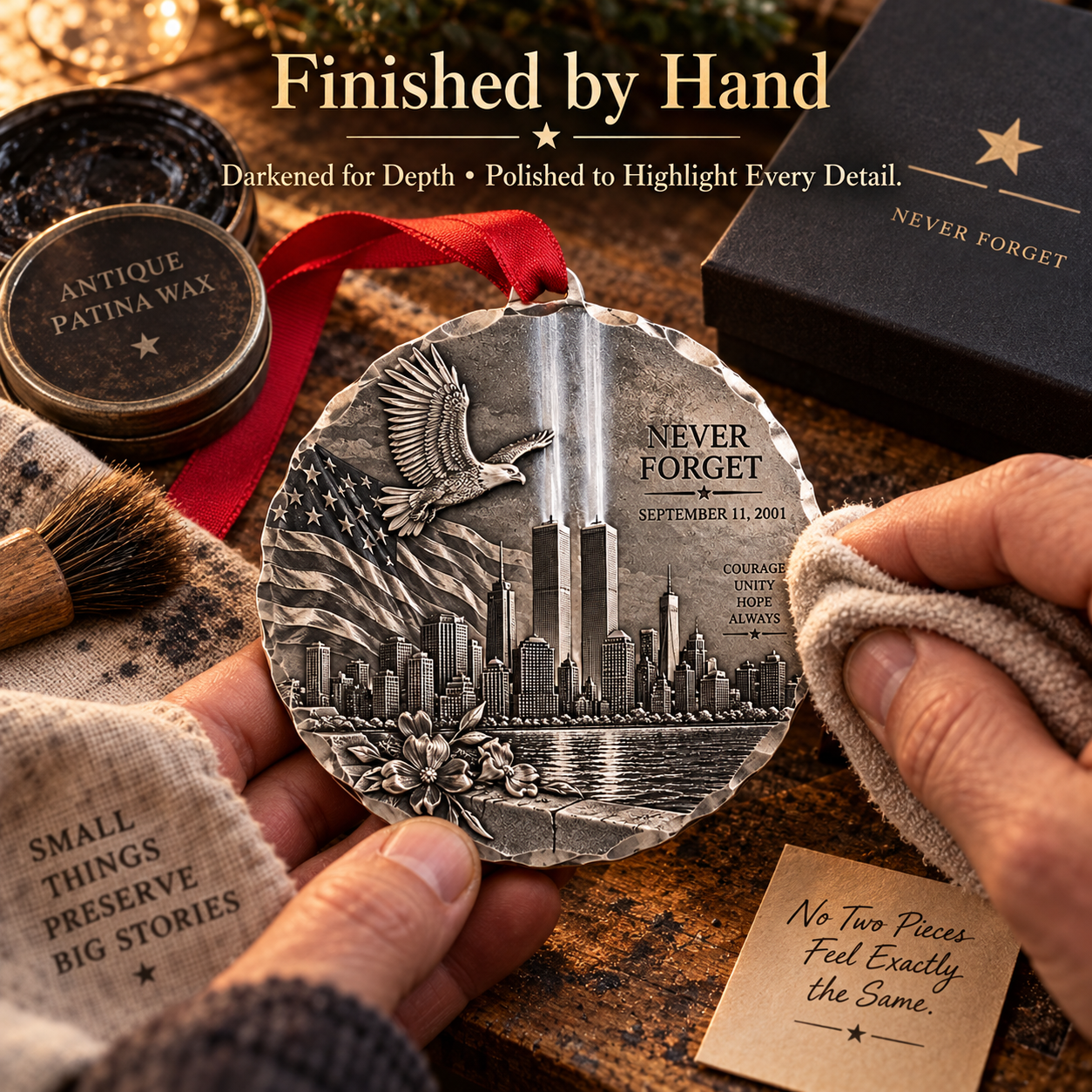 9/11 “Never Forget” American Legacy Hand-Forged Memorial Ornament