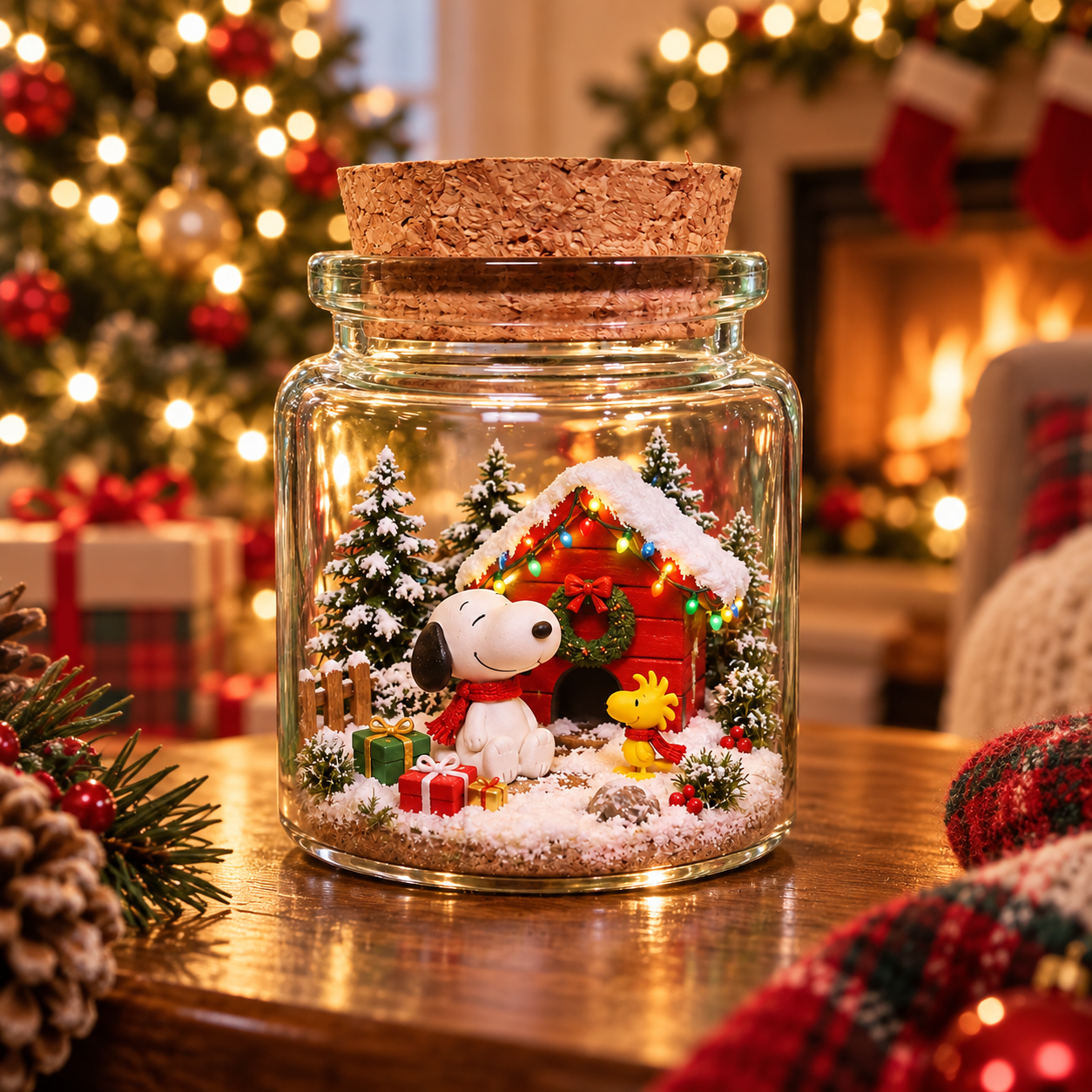 Snoopy Christmas “Home for the Holidays” Winter World in a Jar