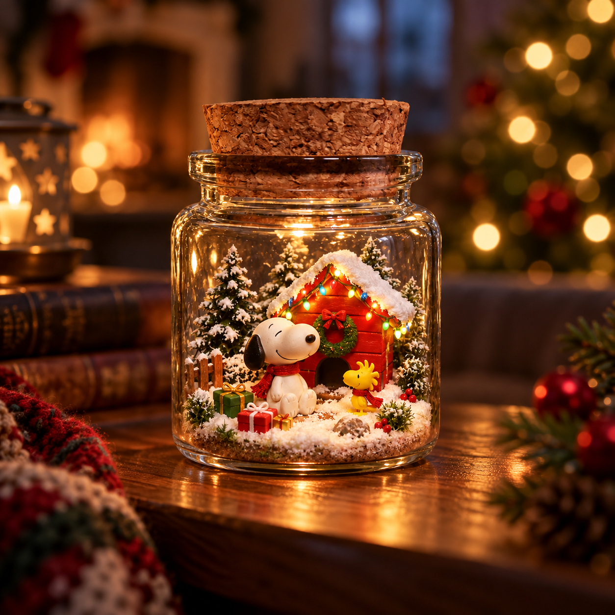 Snoopy Christmas “Home for the Holidays” Winter World in a Jar