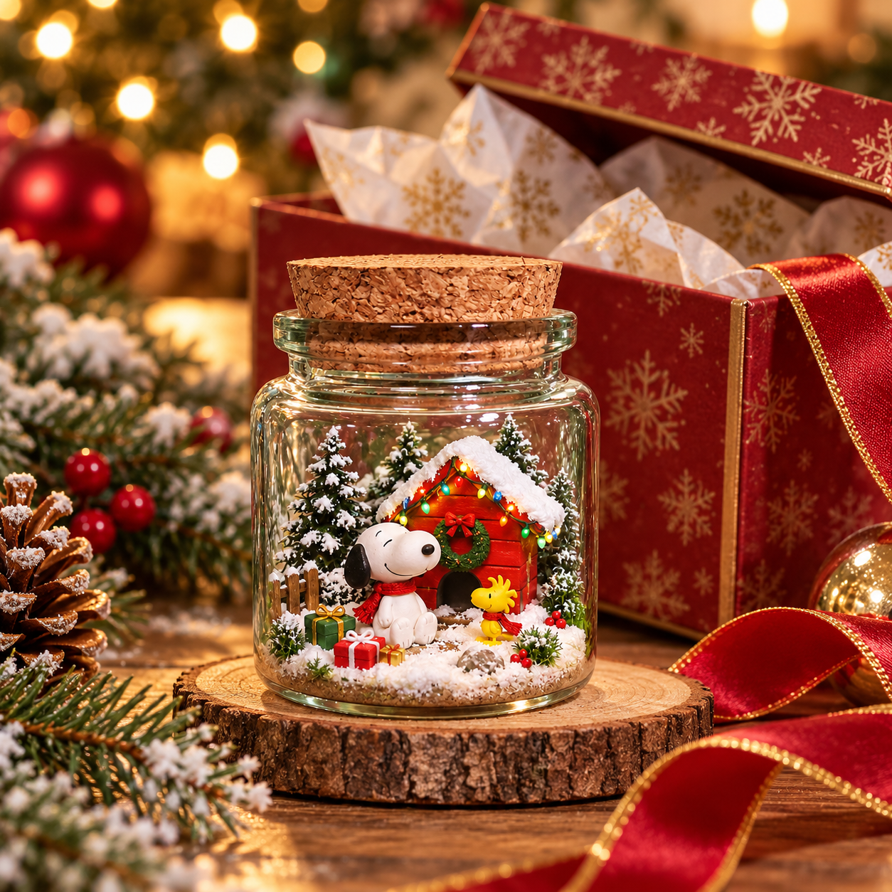 Snoopy Christmas “Home for the Holidays” Winter World in a Jar