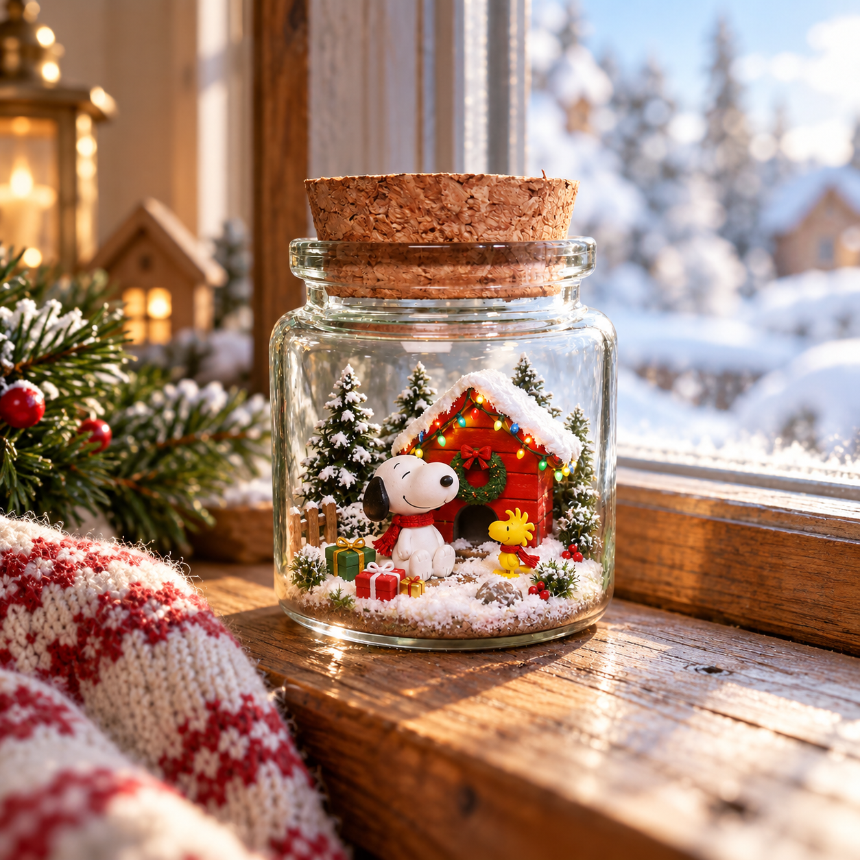 Snoopy Christmas “Home for the Holidays” Winter World in a Jar