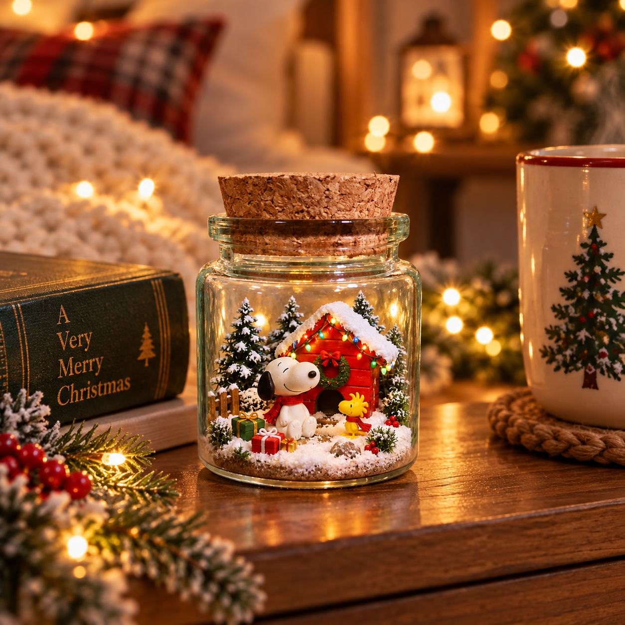 Snoopy Christmas “Home for the Holidays” Winter World in a Jar