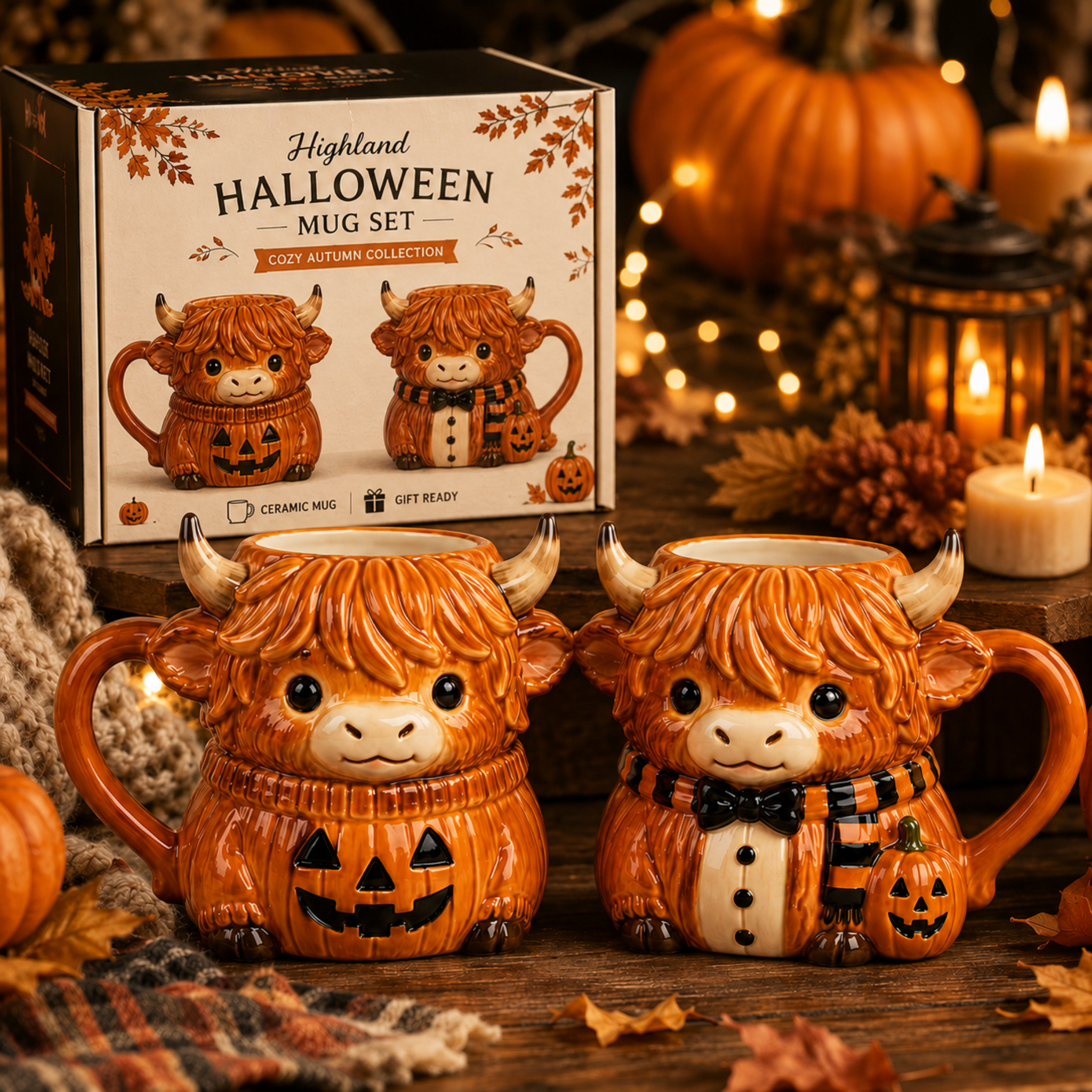 🎃 Cozy Halloween Charm | Highland Halloween Mug Set