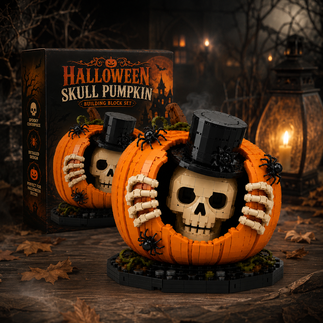 Haunted Pumpkin Skull Building Block Set