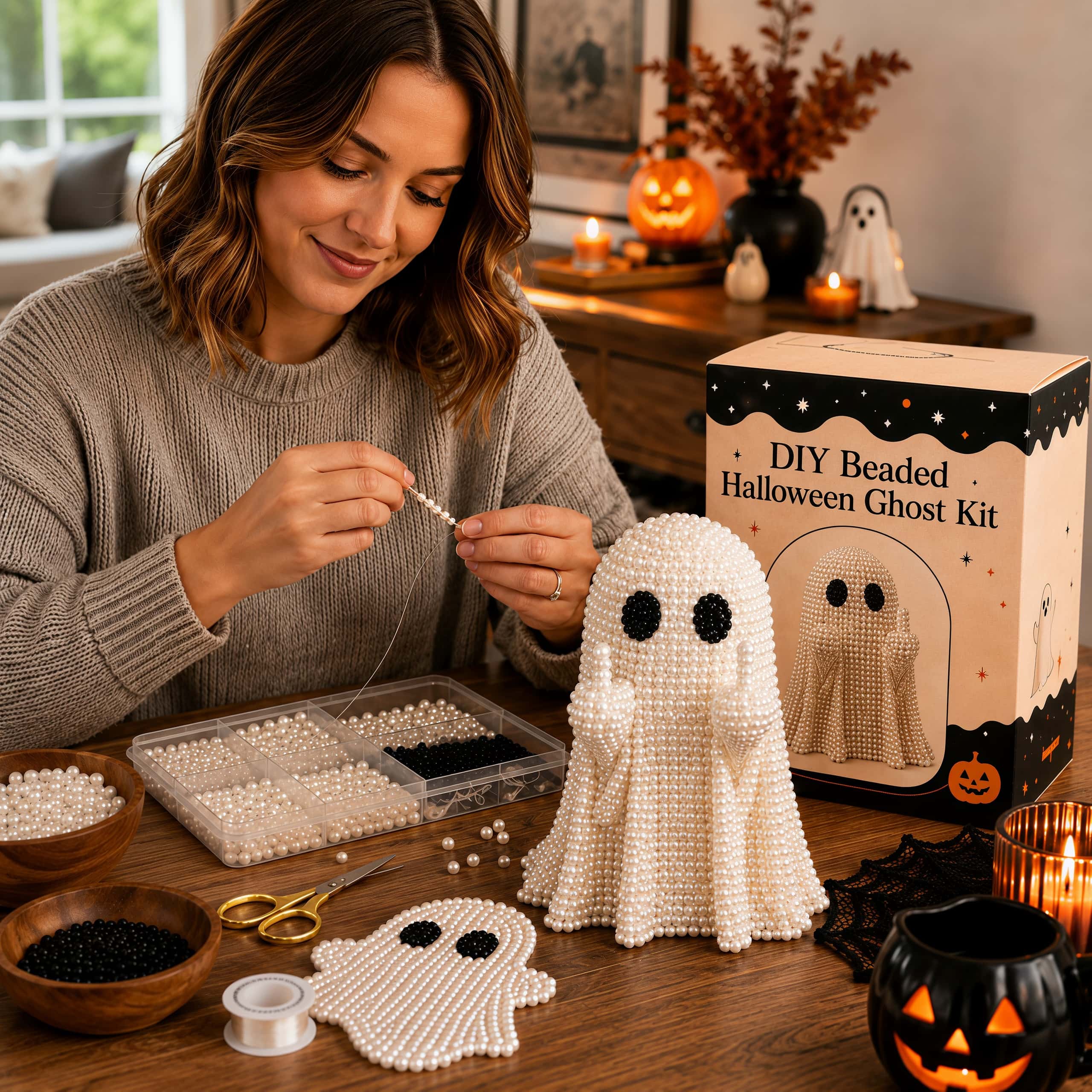 Halloween Ghost Bead DIY Kit Ornament