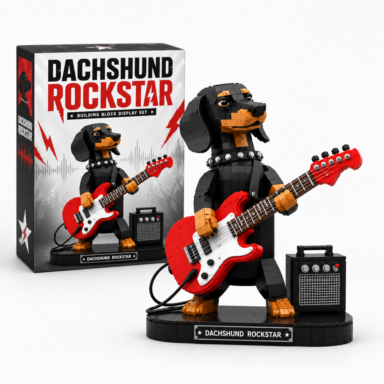 Dachshund Rock Party Building Block Display Set