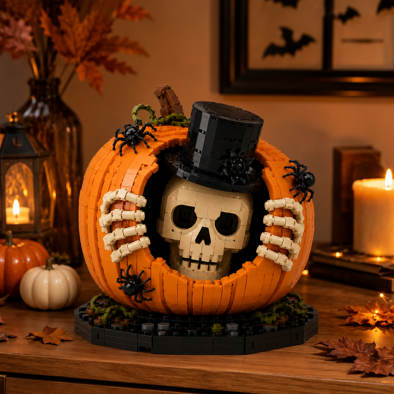 Haunted Pumpkin Skull Building Block Set