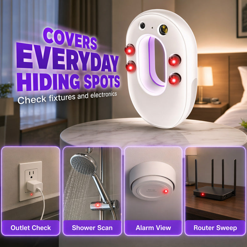🔍Smart Infrared Camera Detector – Finds hidden pinhole lenses instantly. LED flashlight & door alarm – travel with privacy & peace of mind! 🏨✨