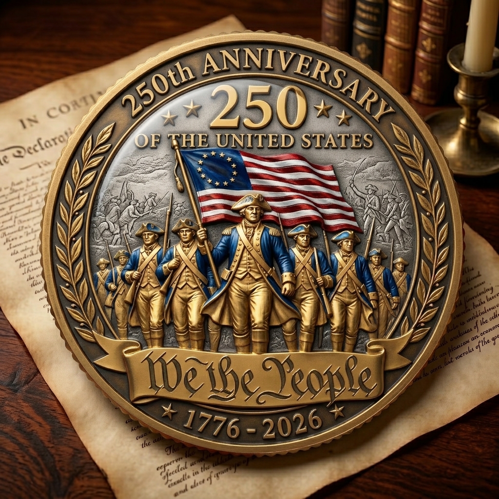 US 250th Anniversary Commemorative Coin – 1776–2026 Semiquincentennial Patriotic Eagle Challenge Coin