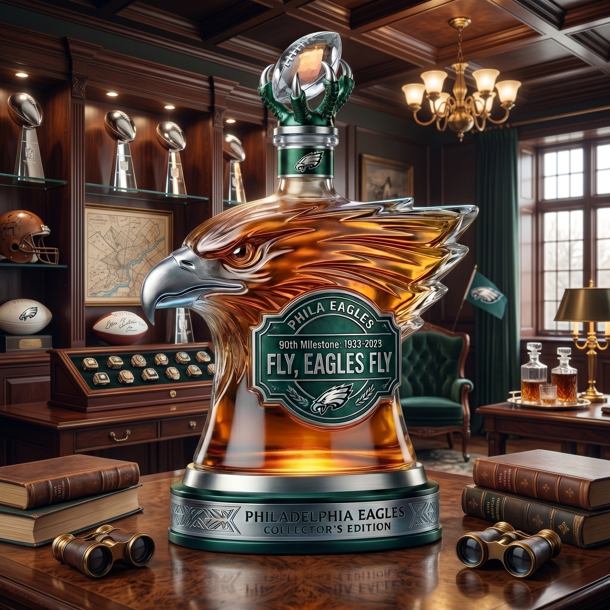 "Fly, Eagles Fly" Collector’s Whiskey Decanter 🦅🏈 | Philadelphia Eagles Eagle Head Spirits Bottle