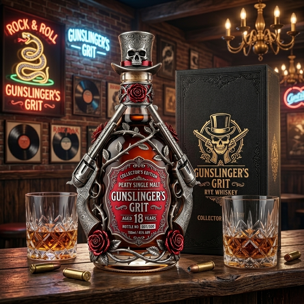 Gunslinger’s Grit Collector’s Edition Rye Whiskey Decanter 🎸🔥